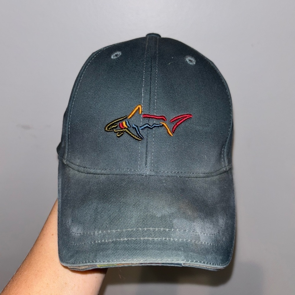 90s Vintage Greg Norman Jean Blue Cap with Shark Original Embroidered Color!